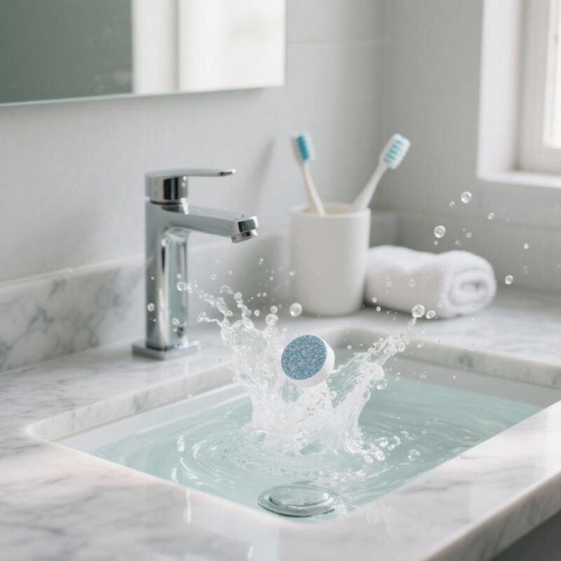 Bathroom cleaning tablets, effervescent cleaning tablets, limescale remover, soap scum cleaner, urine scale removal, bathroom maintenance, hard water stains, shower cleaning, toilet cleaner, eco-friendly cleaning products